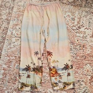 Label of Love Women's Pastel Drawstring Highwaisted Tropical Print Pants Large